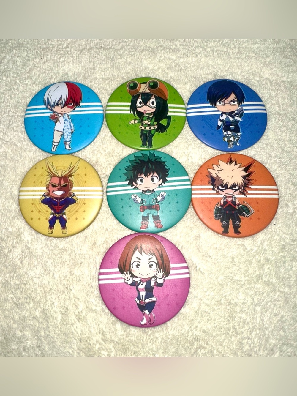 My Hero Academia Chibi Pin Button Set 7pc BNHA Deku Bakugo Todoroki Anime Lot
